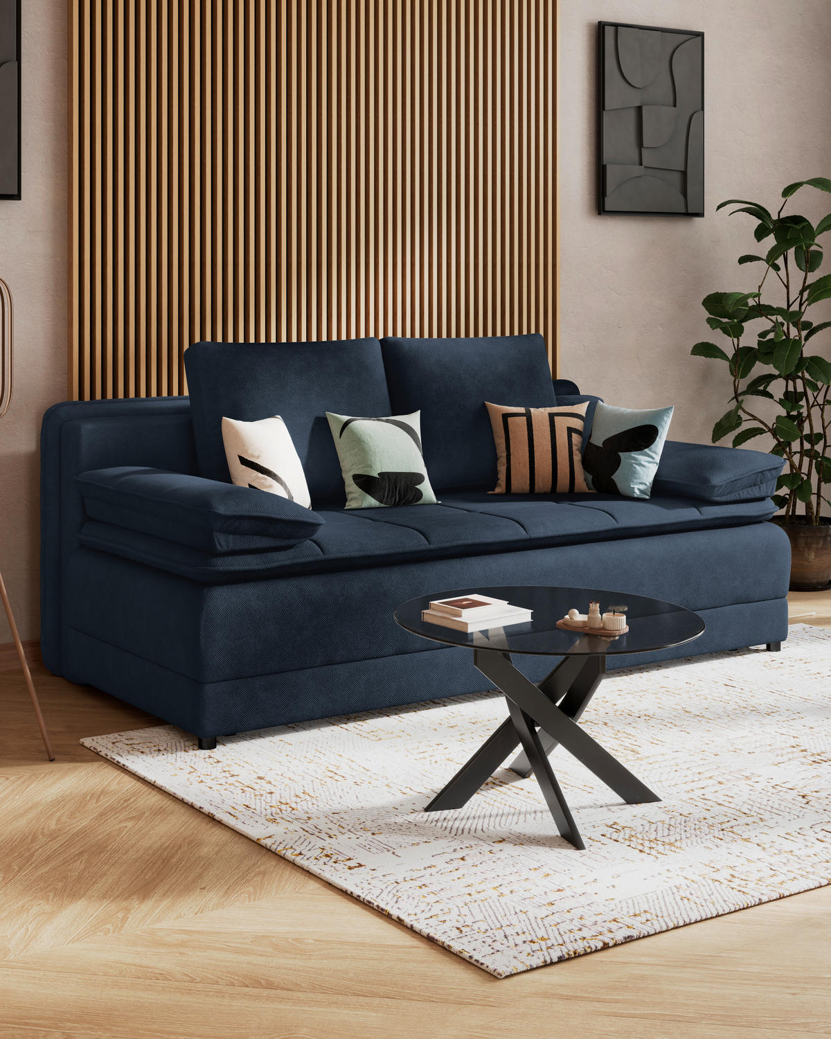 SCHLAFSOFA in Webstoff Dunkelblau  - Schwarz/Dunkelblau, Modern, Kunststoff/Textil (202/73-92/105cm) - MID.YOU