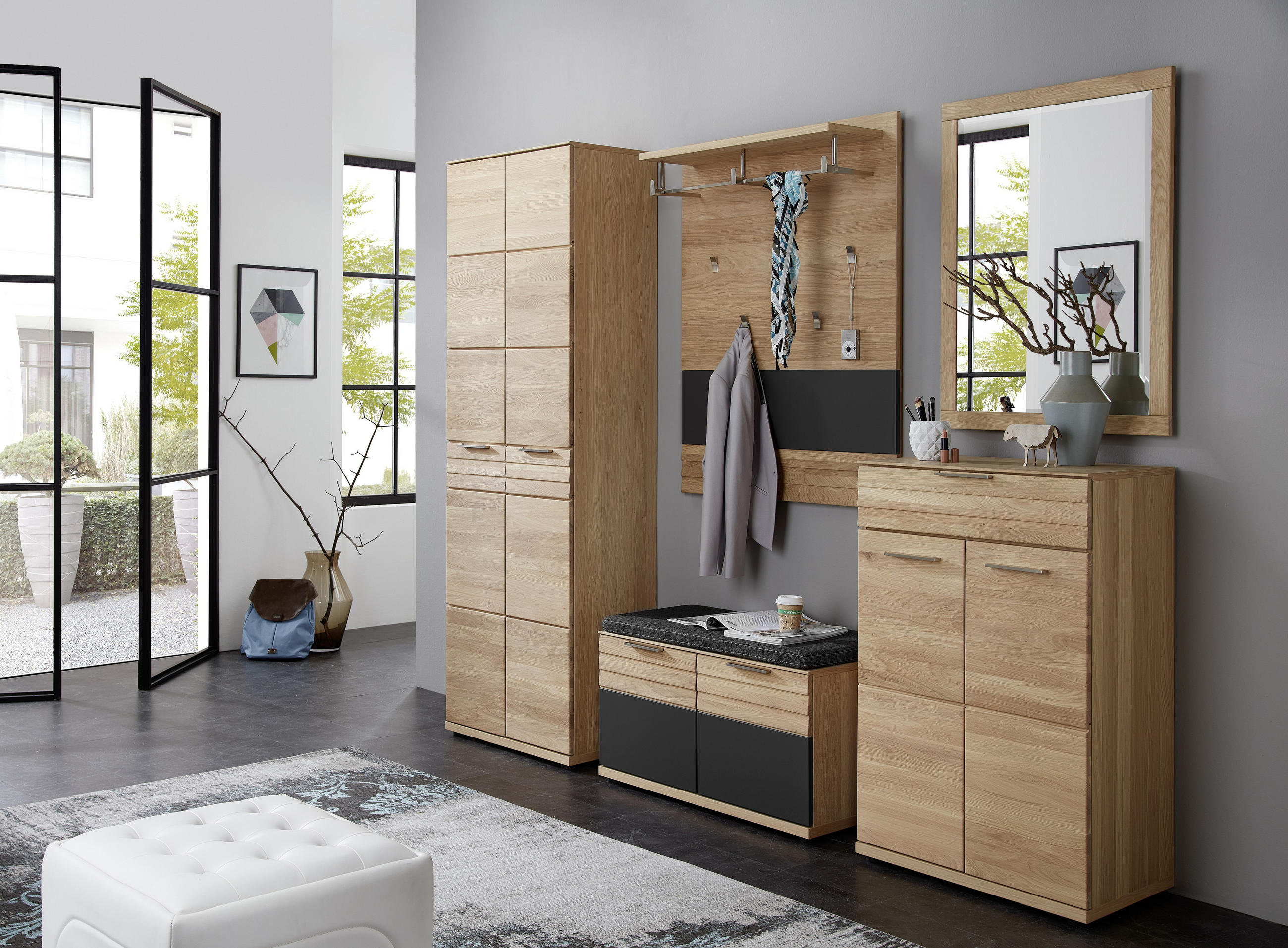 GARDEROBE Graphitfarben, Eichefarben - Eichefarben/Graphitfarben, Natur, Holz/Textil