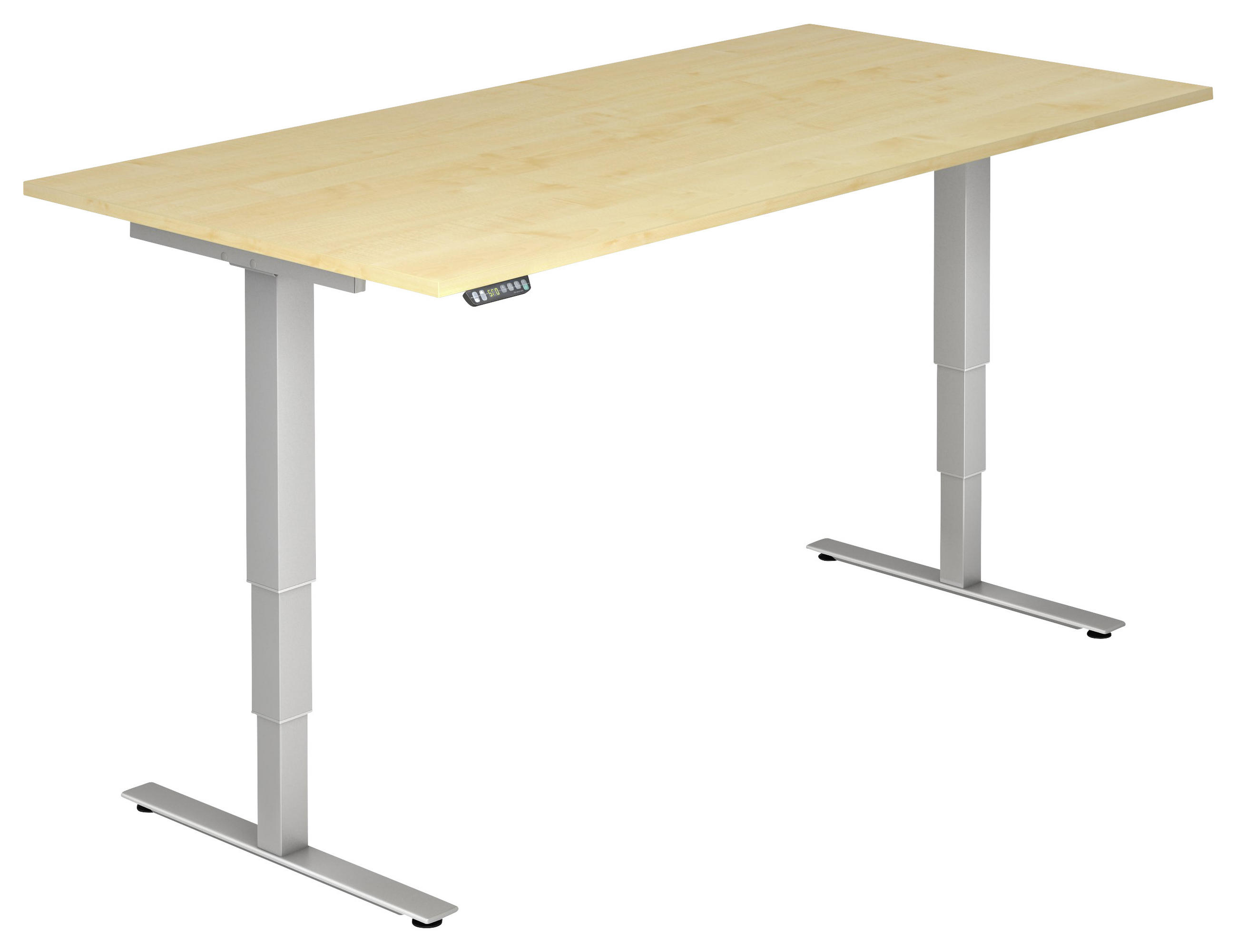 SCHREIBTISCH 200/100/63,5-128,5 cm  in Silberfarben, Ahornfarben  - Silberfarben/Ahornfarben, KONVENTIONELL, Holzwerkstoff/Metall (200/100/63,5-128,5cm) - Venda