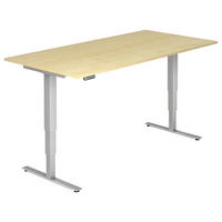 SCHREIBTISCH 200/100/63,5-128,5 cm  in Silberfarben, Ahornfarben  - Silberfarben/Ahornfarben, KONVENTIONELL, Holzwerkstoff/Metall (200/100/63,5-128,5cm) - Venda