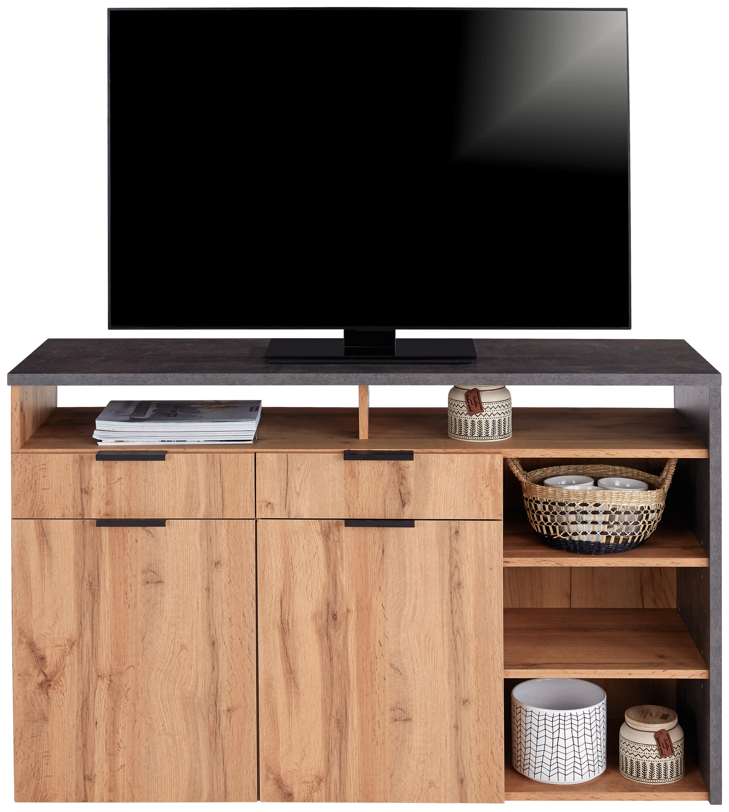 MIZICA ZA HI-FI NAPRAVE barve hrasta  - barve hrasta/barve aluminija, Moderno, kovina/leseni material (130/80/40cm) - Carryhome