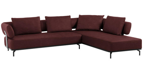 ECKSOFA Bordeaux Echtleder  - Bordeaux/Schwarz, Design, Leder/Metall (302/237cm) - Dieter Knoll