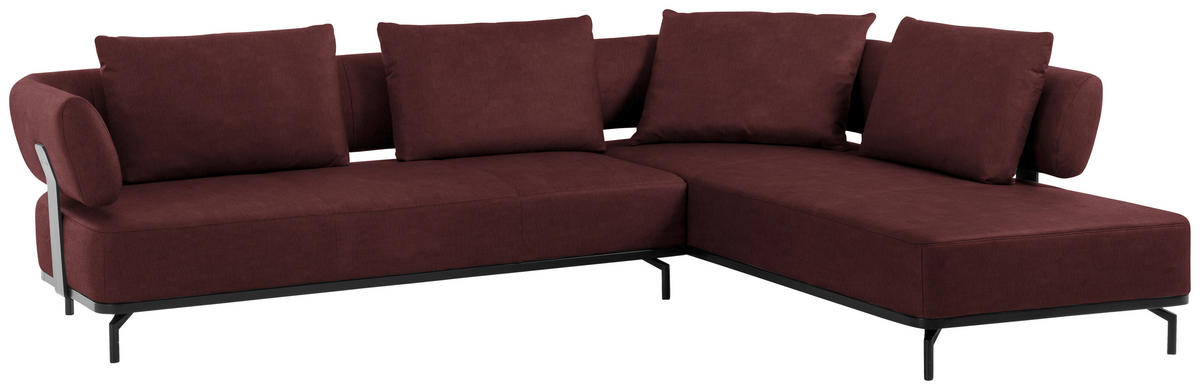 ECKSOFA in Echtleder Bordeaux  - Bordeaux/Schwarz, Design, Leder/Metall (302/237cm) - Dieter Knoll