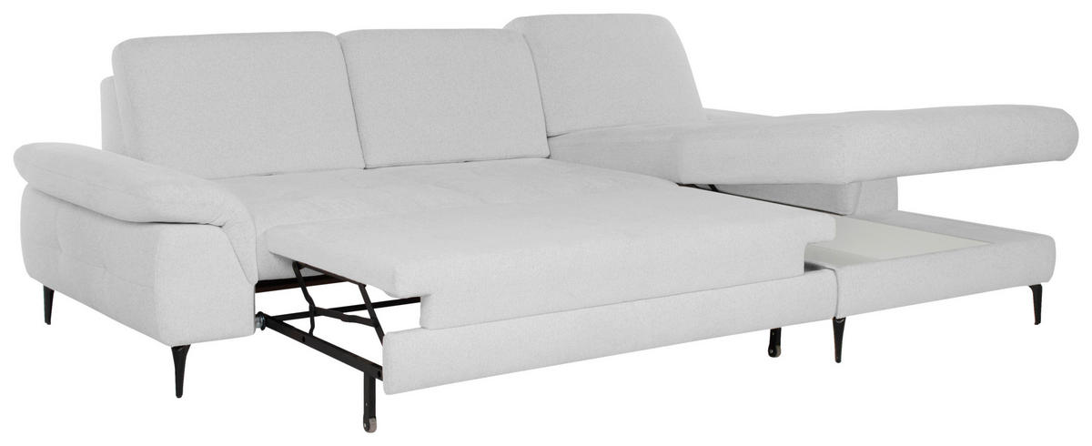 ECKSOFA ALMA in Chenille Hellgrau  285/191 cm  - Hellgrau/Schwarz, Design, Textil/Metall (285/191cm) - Livetastic