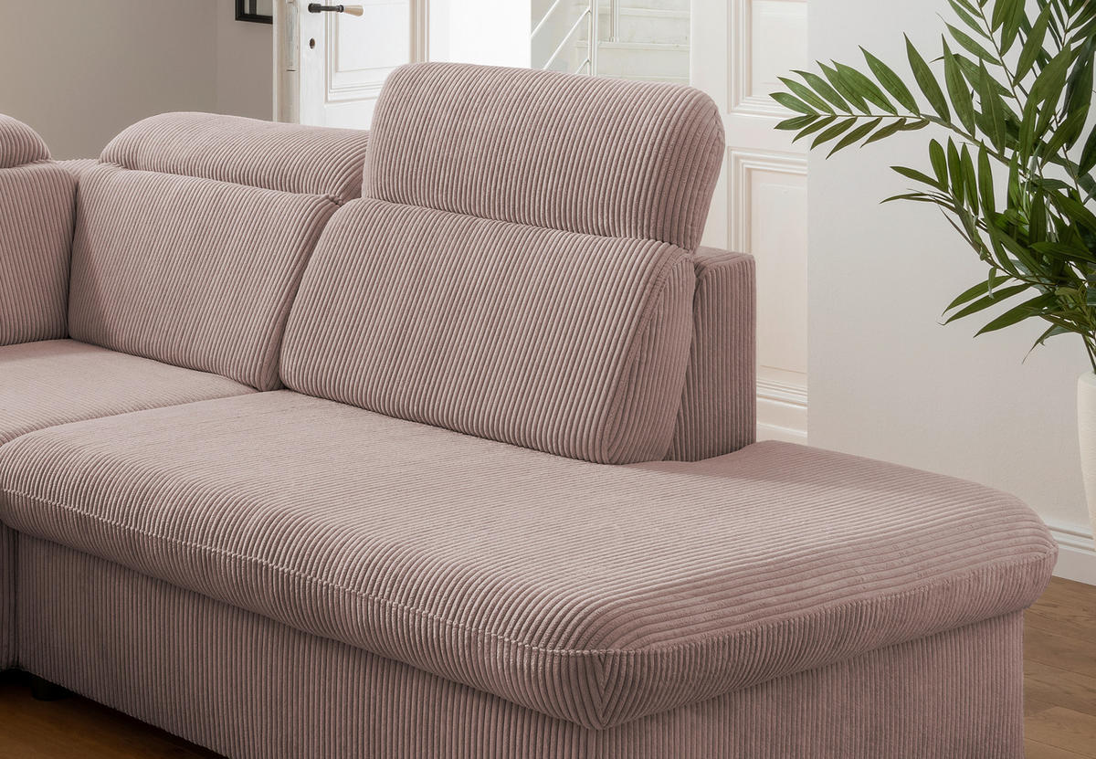 ECKSOFA Cord Rosa  - Chromfarben/Rosa, Design, Textil/Metall (283/228cm) - Livetastic
