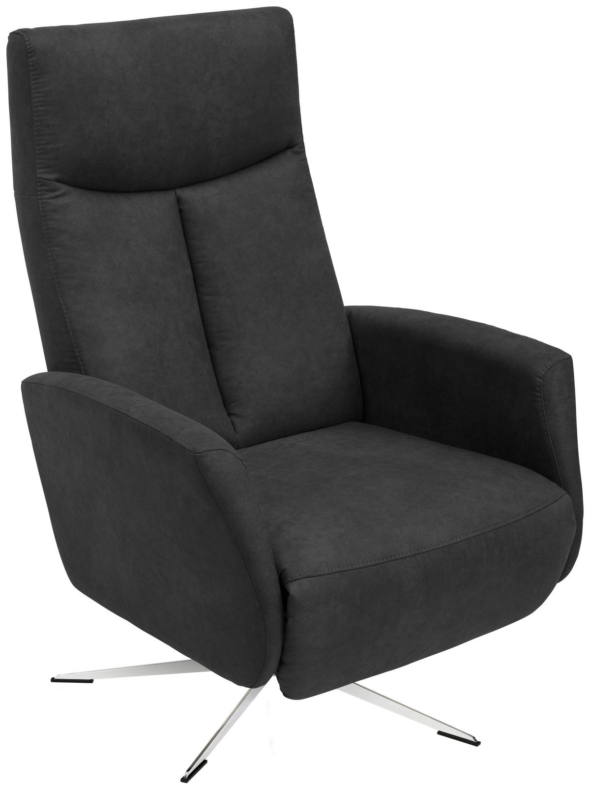 RELAXSESSEL Echtleder Relaxfunktion, Fußteilverstellung    - Silberfarben/Schwarz, Design, Leder/Metall (74/101/84cm) - Welnova