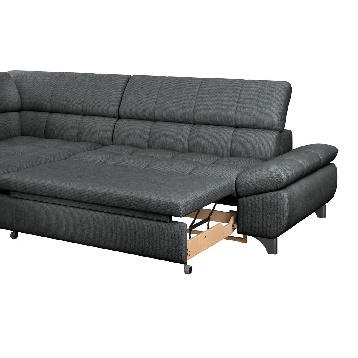 ECKSOFA Graphitfarben Chenille  - Chromfarben/Graphitfarben, KONVENTIONELL, Textil/Metall (234/312cm) - Livetastic