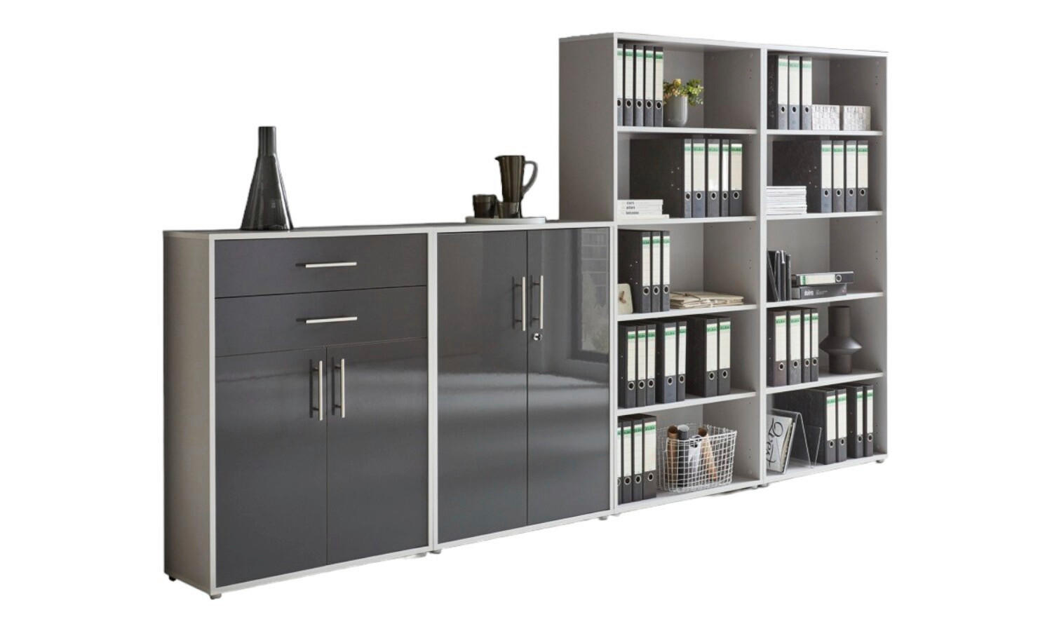 AKTENSCHRANK Grau, Anthrazit Hochglanz  - Anthrazit Hochglanz/Grau, MODERN, Holzwerkstoff (337,6/185,6/33cm) - MID.YOU