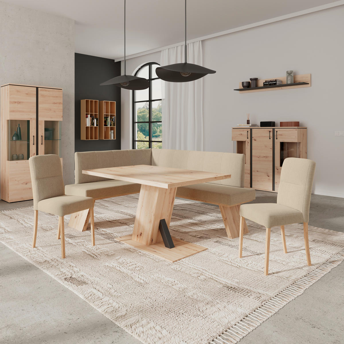 ECKBANK 140/160 cm Webstoff Beige   - Eichefarben/Beige, KONVENTIONELL, Textil (140/160cm) - Livetastic