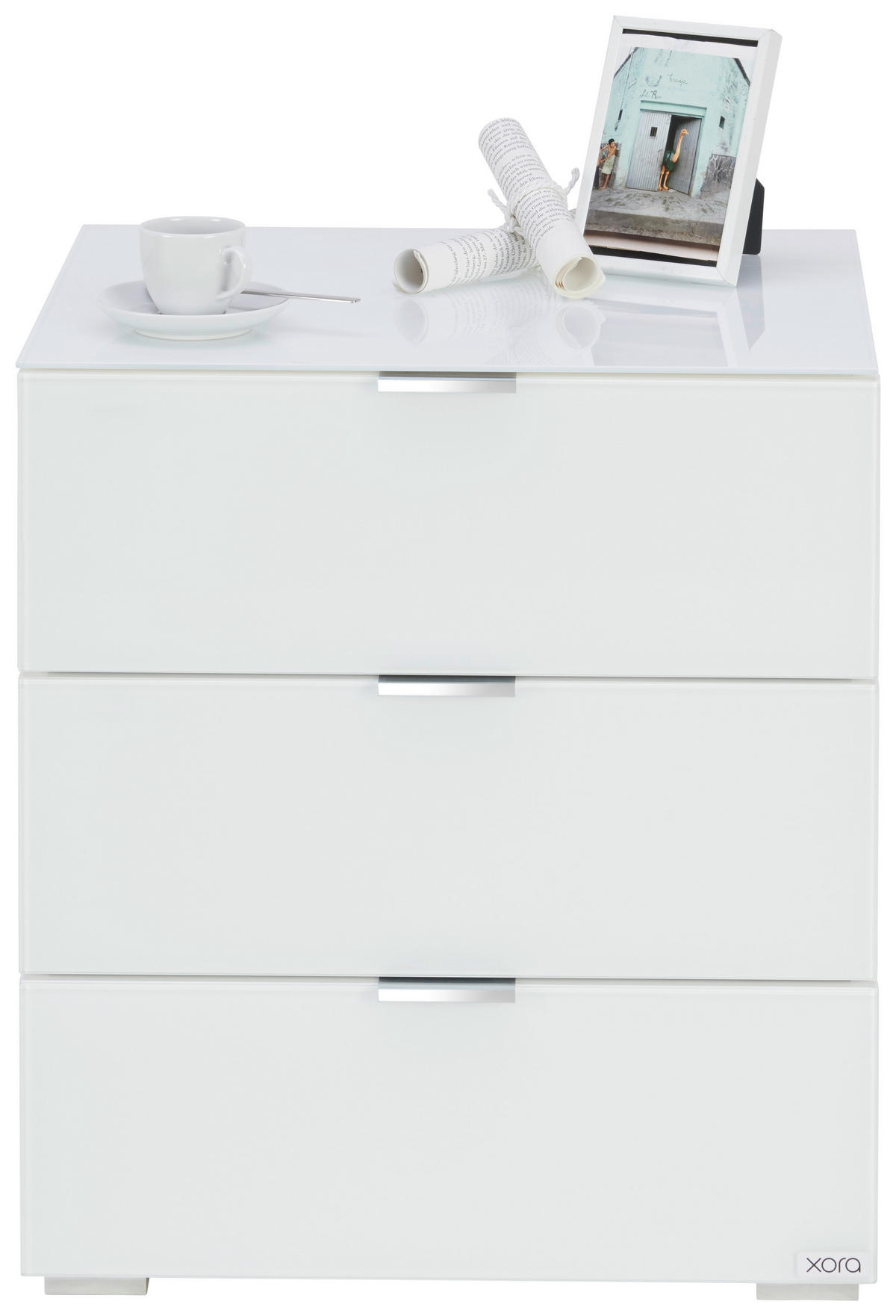 NACHTSCHRANK 50/56/42 cm  - Chromfarben/Weiß, Design, Glas/Holzwerkstoff (50/56/42cm) - Novel