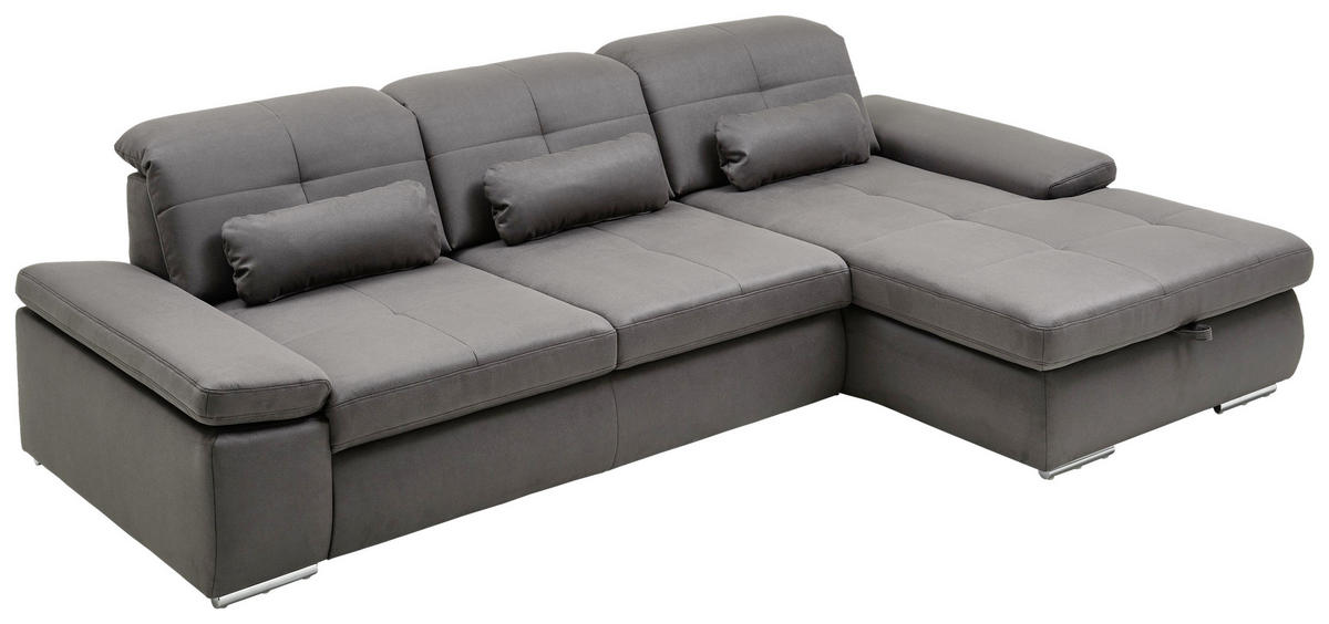 ECKSOFA in Flachgewebe Hellgrau  - Chromfarben/Hellgrau, Design, Textil (309/195cm) - Beldomo Style
