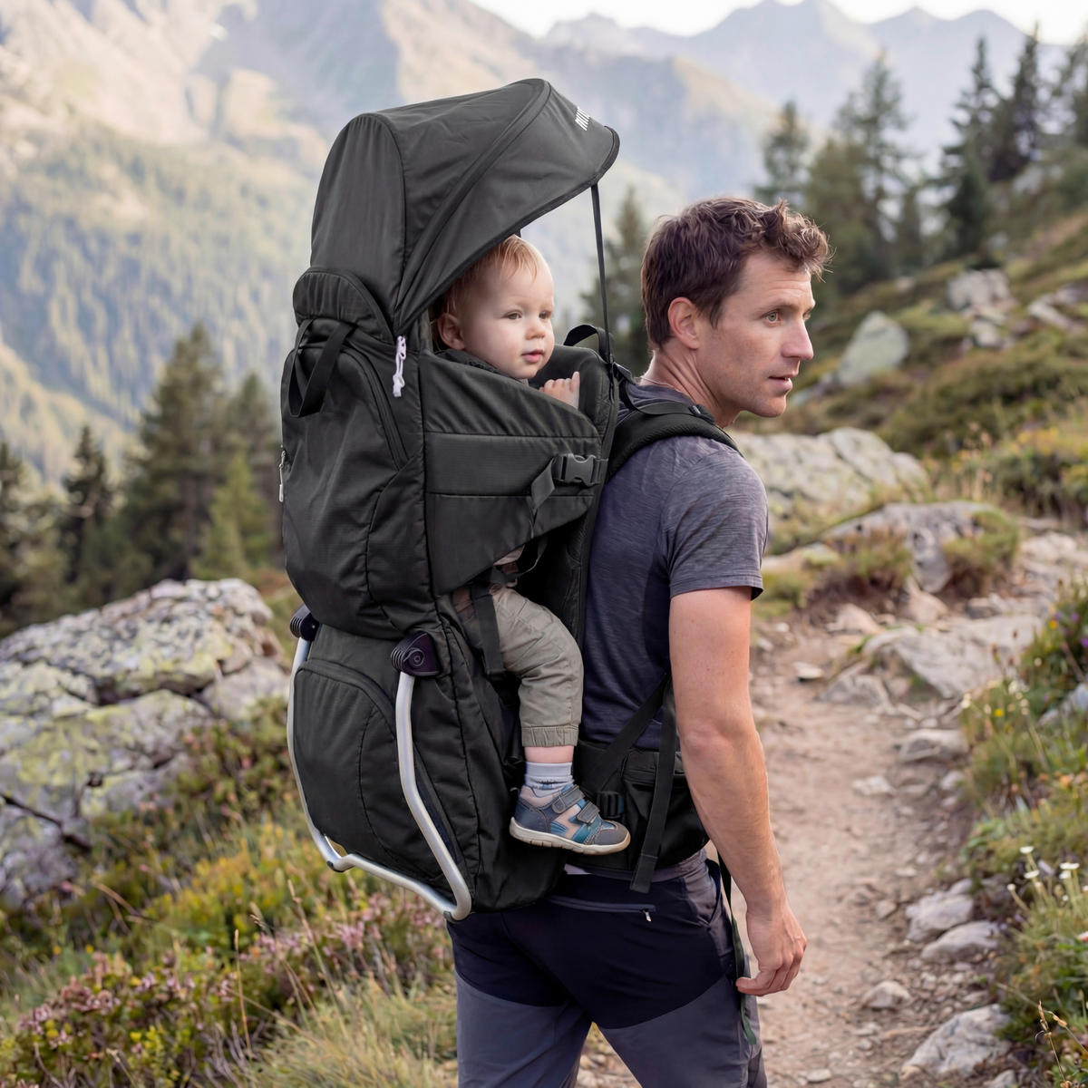 RÜCKENTRAGE Trekking  - Silberfarben/Schwarz, Basics, Textil/Metall (30/90/73cm) - Fillikid