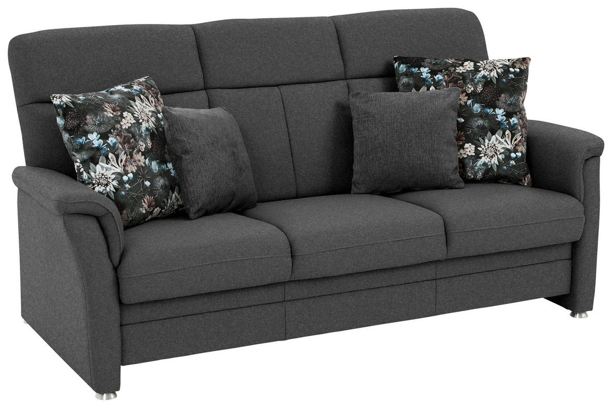 3-SITZER-SOFA Flachgewebe Dunkelgrau  - Dunkelgrau/Alufarben, Konventionell, Textil/Metall (194/100/89cm) - Beldomo Comfort