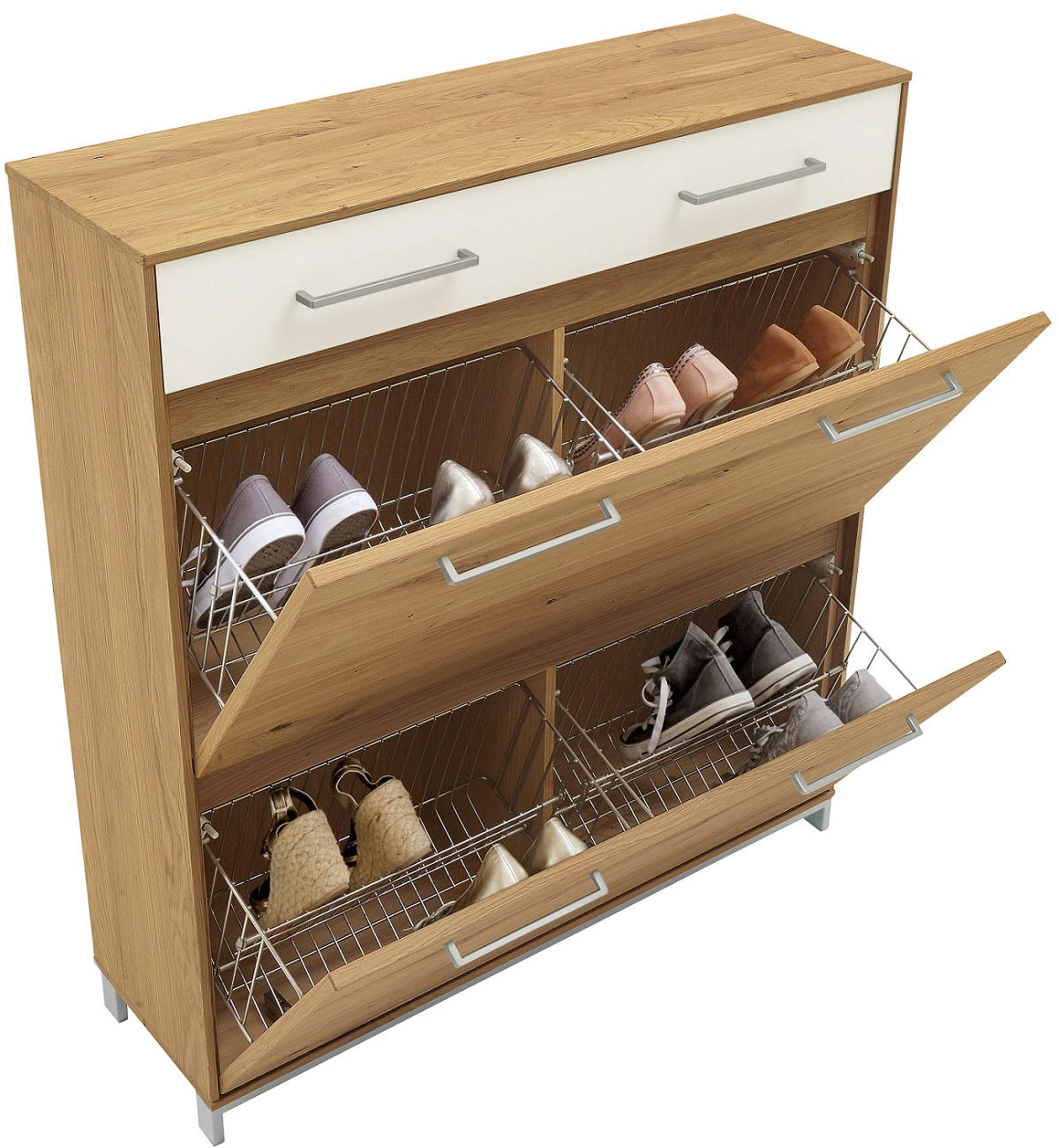 GARDEROBE 5-teilig  in  - Weiss/Eichefarben, Design, Glas/Holz