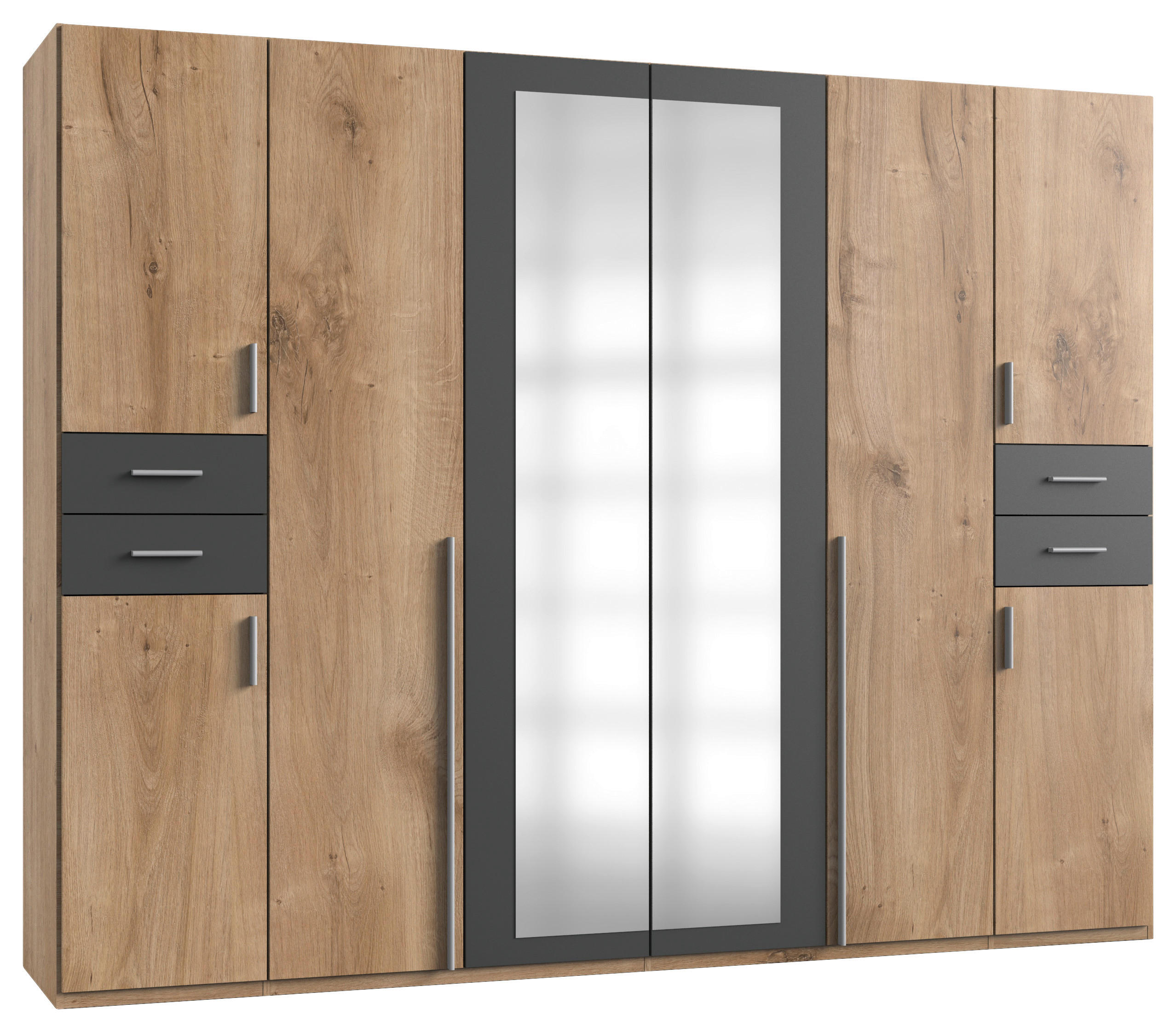 KLEIDERSCHRANK 8-türig Graphitfarben, Eichefarben - Eichefarben/Silberfarben, Basics, Holzwerkstoff/Kunststoff (270/208/58cm) - MID.YOU