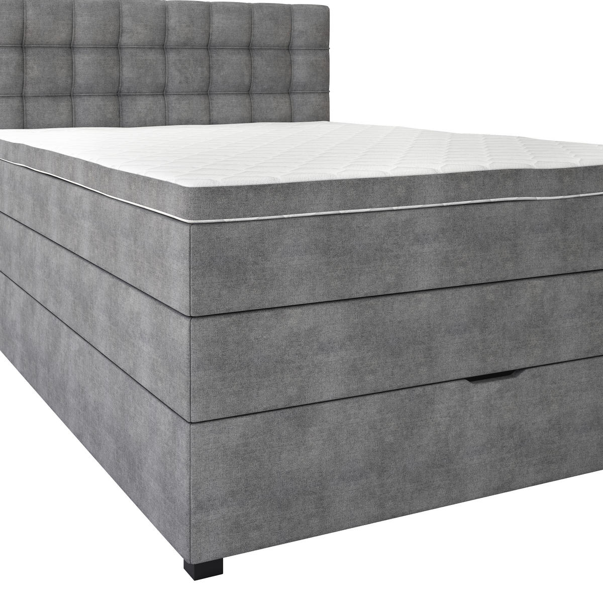 BOXSPRINGBETT 120/200 cm,  in Grau, Matratze, Bettkasten, Topper, H3 = fest  - Schwarz/Grau, KONVENTIONELL, Kunststoff/Textil (120/200cm) - Boxxx