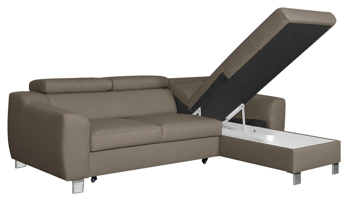 ECKSOFA in Lederlook Echtleder Taupe  - Taupe/Chromfarben, Design, Leder/Textil (242/176cm) - Livetastic