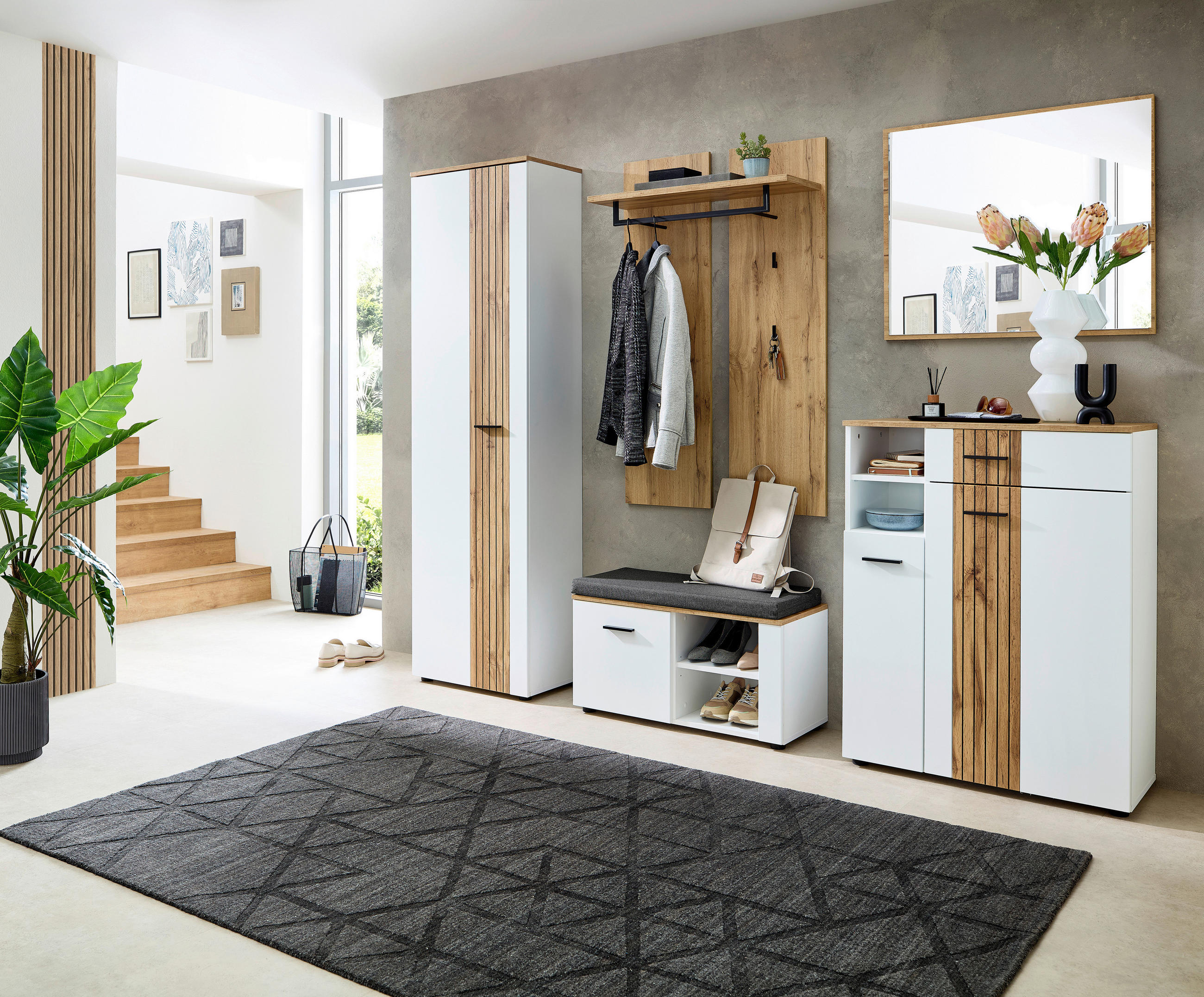 GARDEROBE 5-teilig  in 247/202/38 cm  - Eichefarben/Anthrazit, Basics, Glas/Holzwerkstoff (247/202/38cm) - Xora