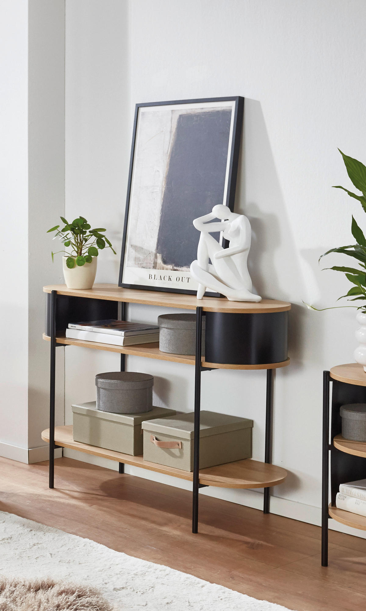 KONSOLENTISCH Schwarz, Eichefarben  - Eichefarben/Schwarz, Trend, Holzwerkstoff/Metall (110/39/76cm)