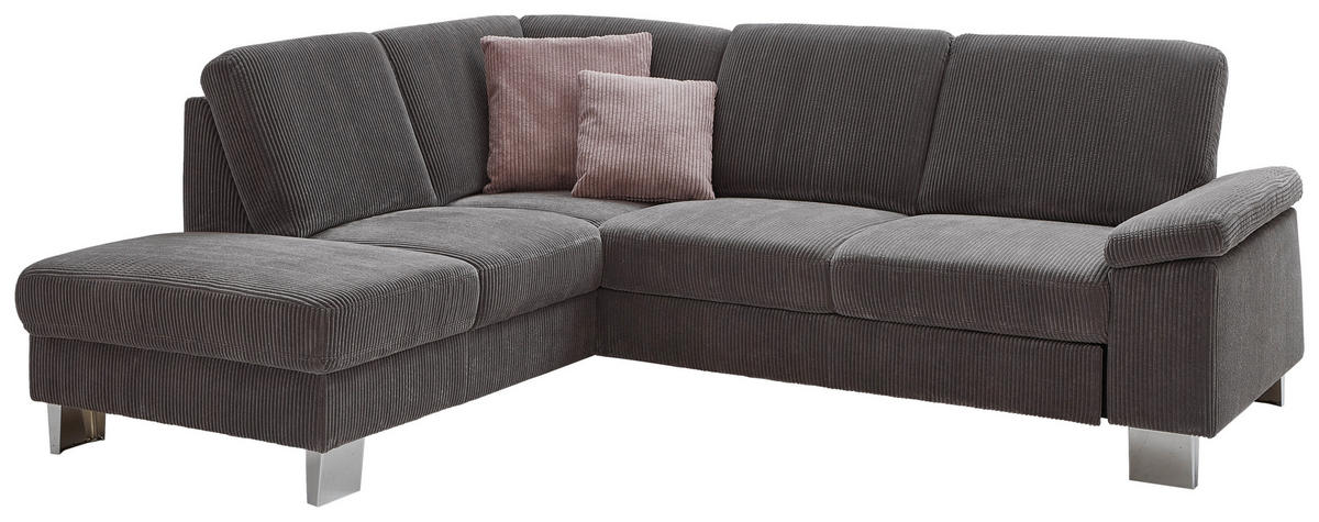 ECKSOFA in Cord Anthrazit  - Edelstahlfarben/Anthrazit, Konventionell, Textil/Metall (200/248cm) - Beldomo System