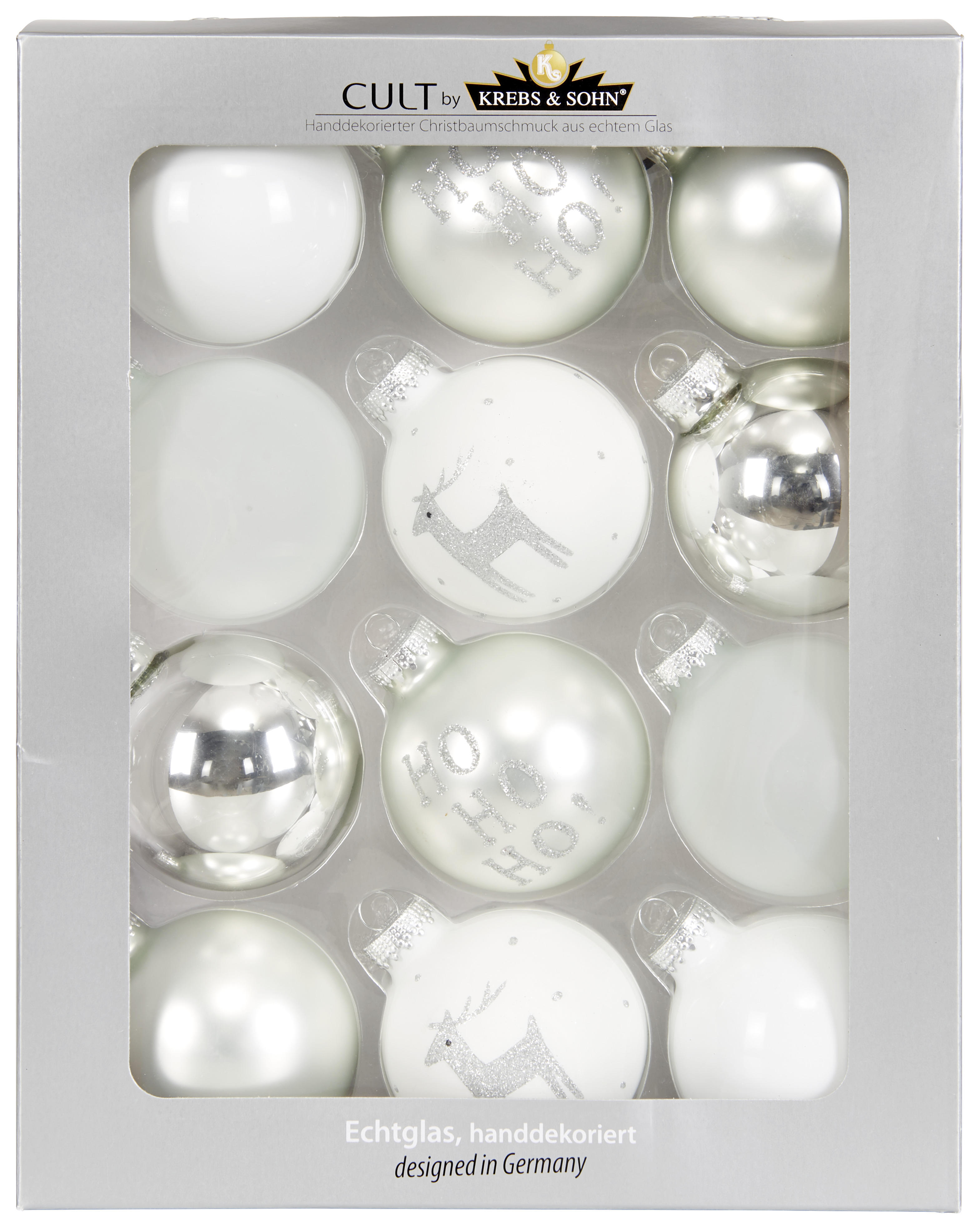 CHRISTBAUMKUGEL-SET 8 cm 12-teilig  - Silberfarben/Weiß, LIFESTYLE, Glas (8cm)