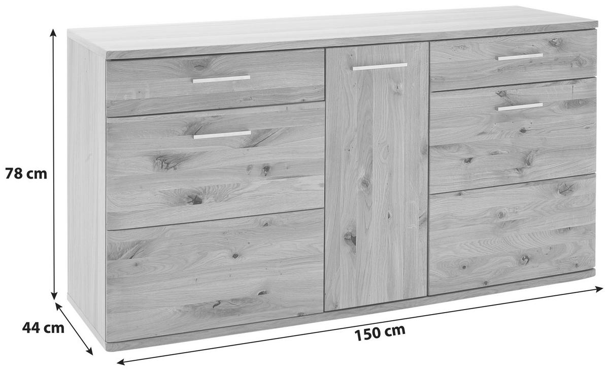 ŠIROKÁ KOMODA, sukový dub, farba duba, 150/78/44 cm - čierna/farba duba, Design, kov/drevo (150/78/44cm) - Livetastic