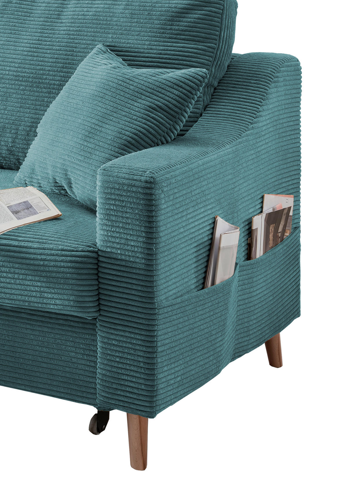 ECKSOFA in Cord Petrol  - Petrol/Naturfarben, Design, Holz/Textil (150/228cm) - P & B