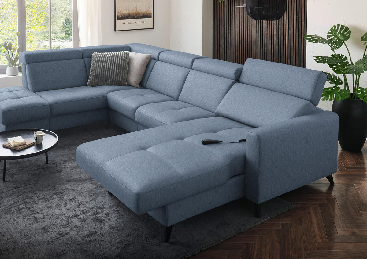 WOHNLANDSCHAFT Flachgewebe Blau  - Blau/Schwarz, Konventionell, Textil/Metall (215/333/174cm) - Beldomo System