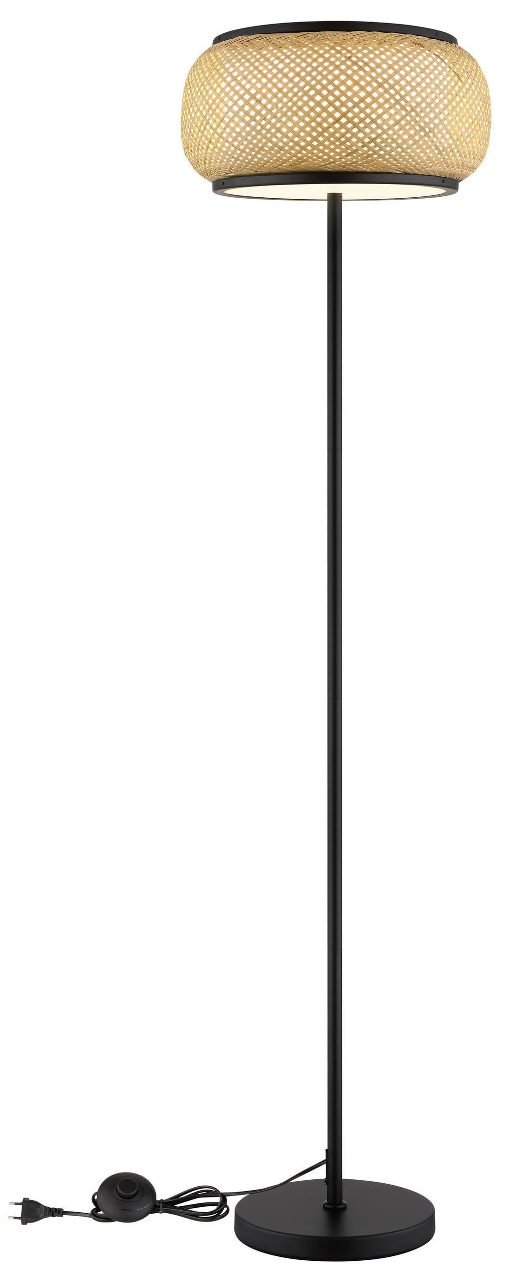 LED-STEHLEUCHTE 38/146,1 cm    - Schwarz/Naturfarben, Design, Holz/Kunststoff (38/146,1cm) - Globo