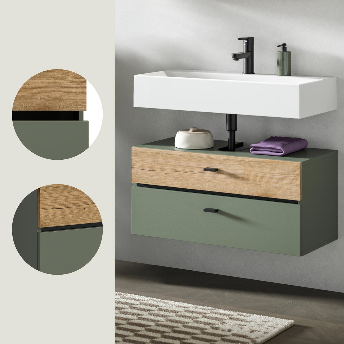 WASCHBECKENUNTERSCHRANK 75/35/35 cm  - Eichefarben/Schwarz, Trend, Holzwerkstoff/Kunststoff (75/35/35cm) - MID.YOU