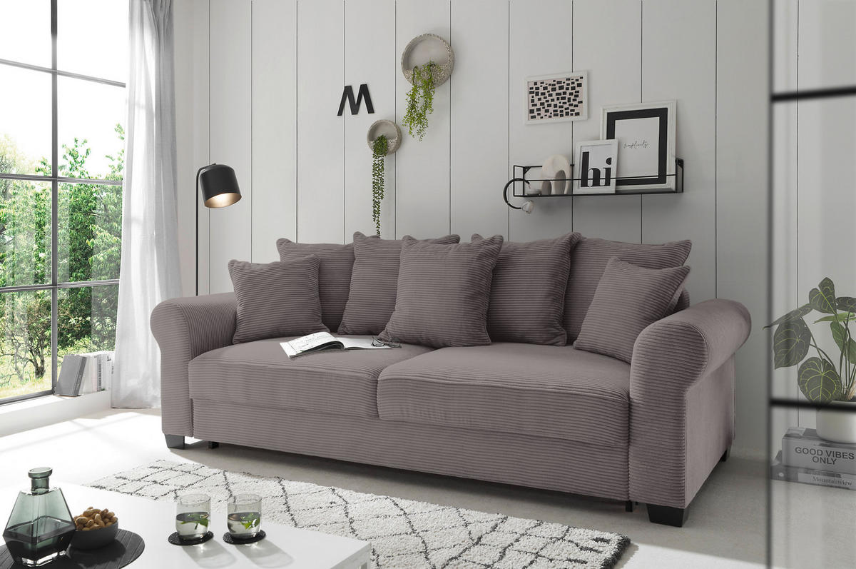 SCHLAFSOFA Cord Dunkelgrau  - Dunkelgrau/Schwarz, KONVENTIONELL, Kunststoff/Textil (250/95/125cm) - Hom`in