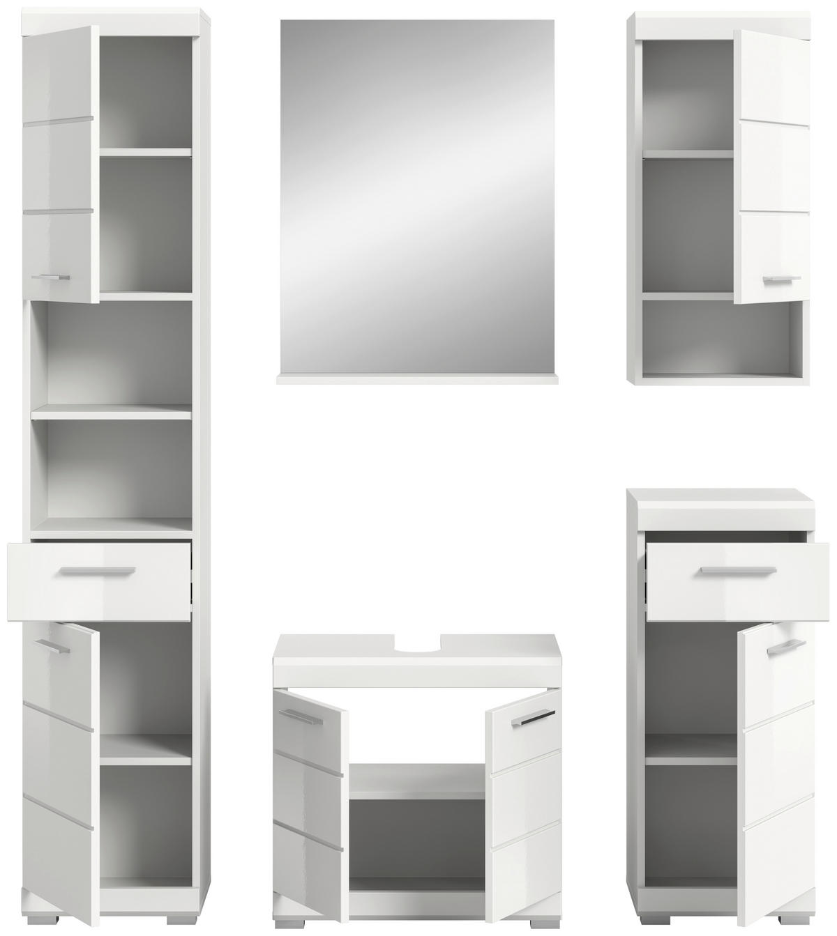 BADEZIMMER 5-teilig  in 134 cm  - Weiß Hochglanz/Silberfarben, MODERN, Glas/Holzwerkstoff (134cm) - MID.YOU