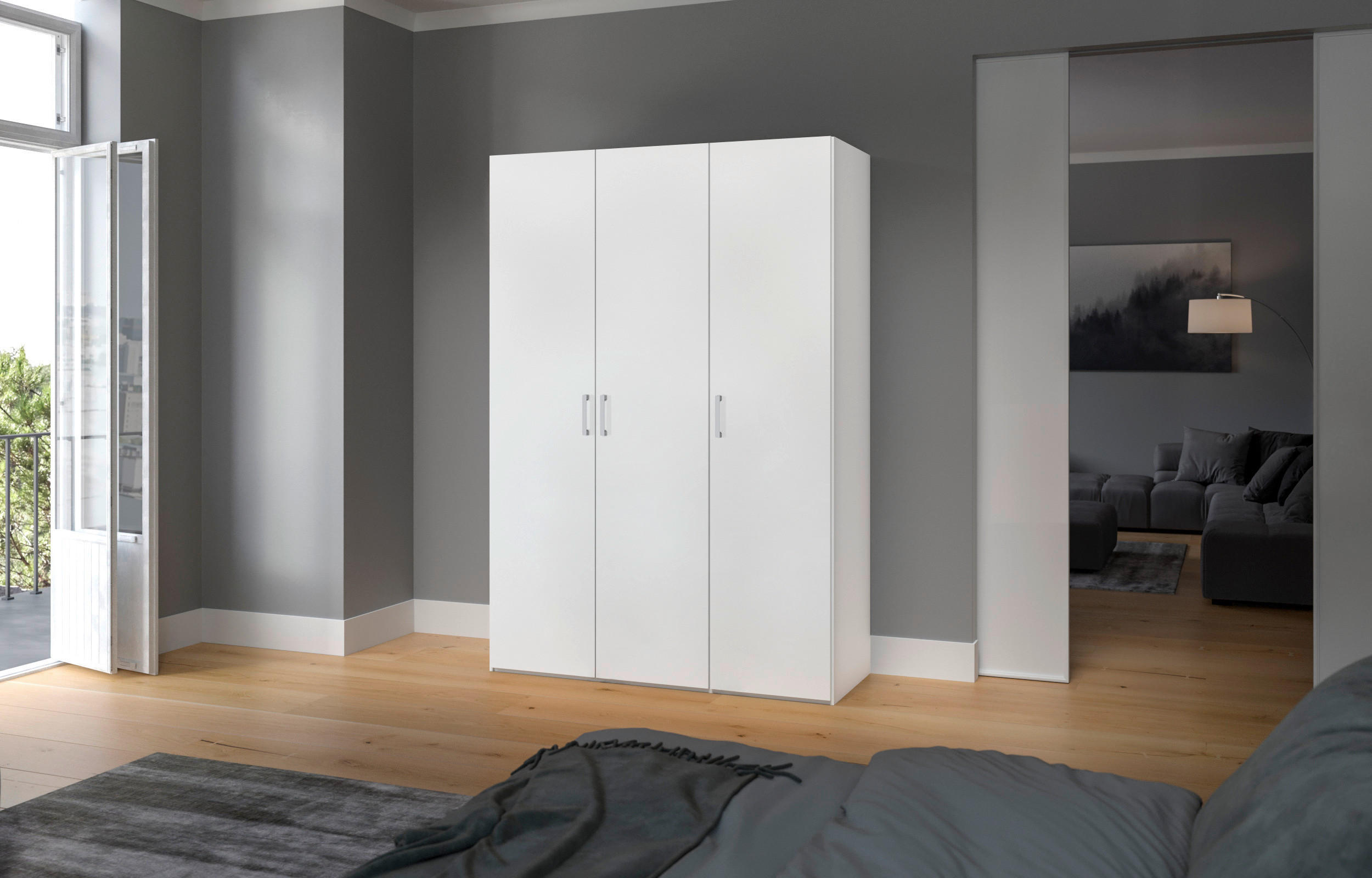 DREHTÜRENSCHRANK 152/195/59 cm,  in Weiß, 3-türig  - Chromfarben/Weiß, Design, Holzwerkstoff (152/195/59cm) - Boxxx