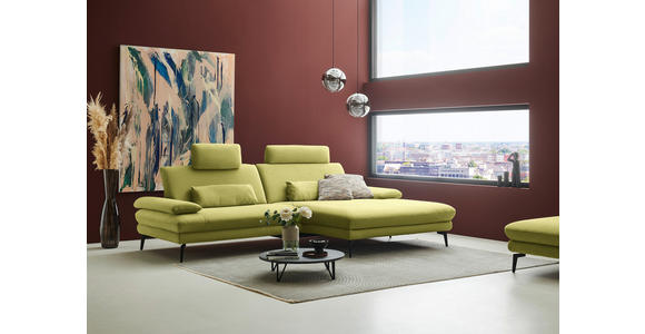 ECKSOFA  in Chenille, Flachgewebe Hellgrün Rücken echt  284/180 cm  - Schwarz/Hellgrün, Design, Textil/Metall (284/180cm) - Dieter Knoll