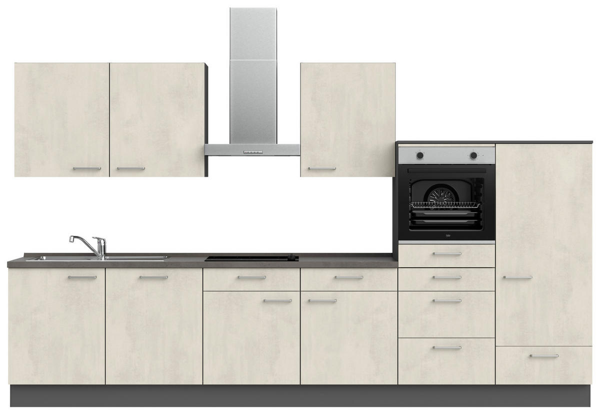KÜCHENLEERBLOCK Riva 360 cm  in Weiß, Schieferfarben  - Schieferfarben/Edelstahlfarben, MODERN, Holzwerkstoff/Metall (360cm) - Nobilia