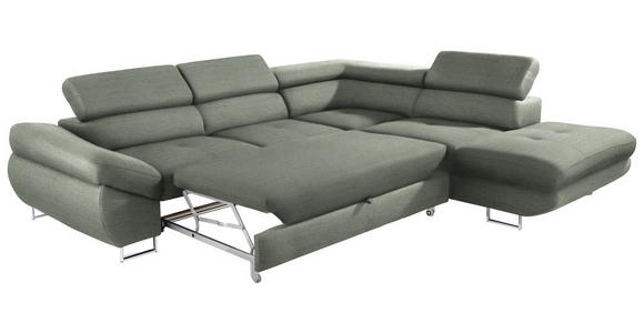 ECKSOFA in Webstoff Grau, Grün  - Grau/Grün, Design, Textil/Metall (280/235cm) - Hom`in