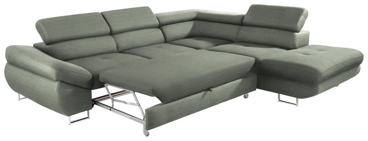 ECKSOFA in Webstoff Grau, Grün  - Grau/Grün, Design, Textil/Metall (280/235cm) - Hom`in
