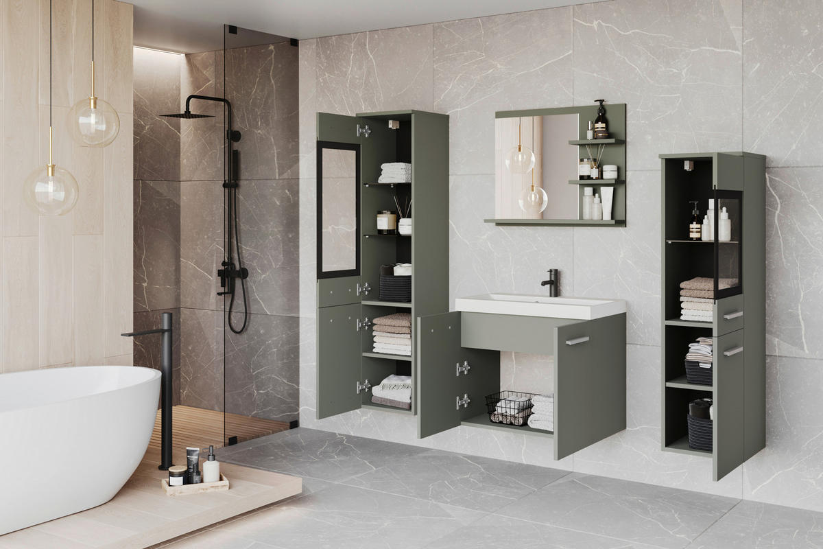 BADEZIMMER 5-teilig  in  - Weiss/Grün, Lifestyle, Glas/Keramik (120,4/131,5/34,5cm) - P & B
