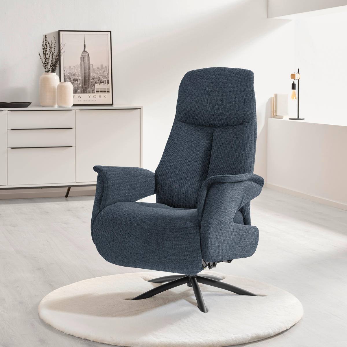 RELAXSESSEL Webstoff Relaxfunktion, Kopfteilverstellung    - Schwarz/Dunkelblau, Design, Textil/Metall (73/108/86cm) - Welnova