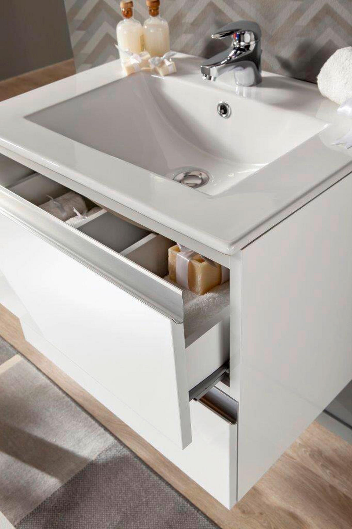 KUPAONICA  bijela visoki sjaj  - bijela/bijela visoki sjaj, staklo/drvni materijal (60/51/46cm) - Italstyle