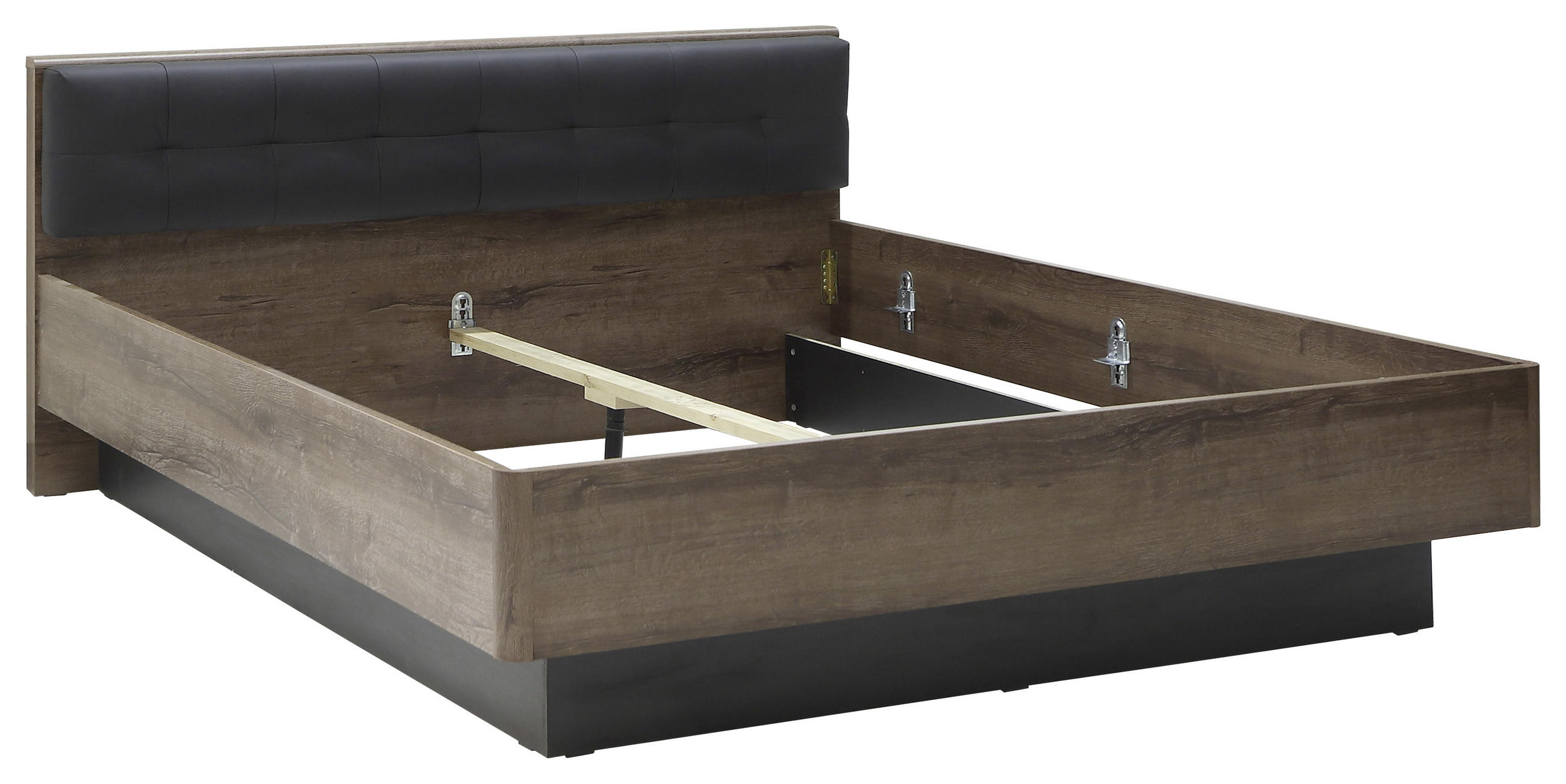 Pat 180x200 cm 180/200 cm  in negru, culoare lemn stejar   - culoare lemn stejar/negru, Design, plastic/metal (180/200cm) - Carryhome