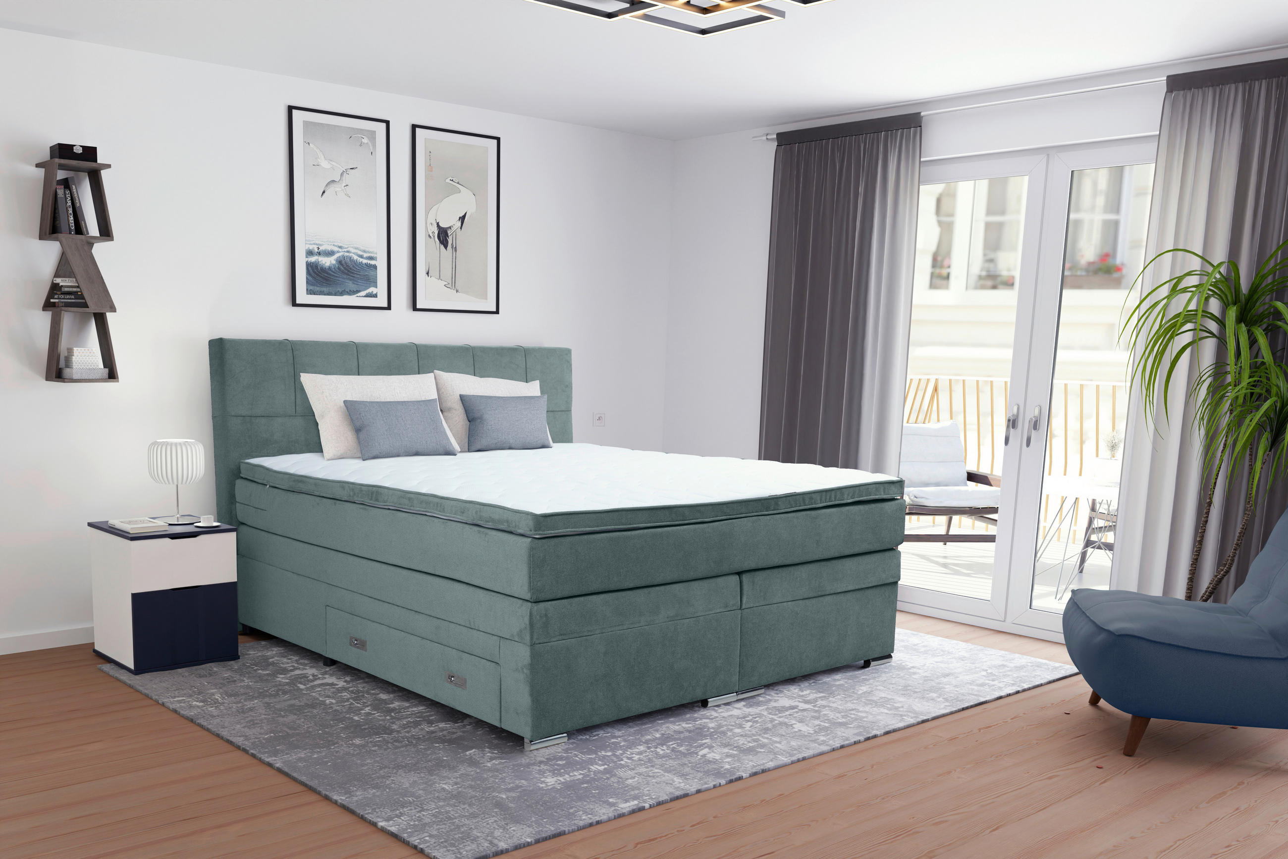 BOXSPRINGBETT 180/200 cm  in Blaugrau  - Chromfarben/Blaugrau, Design, Holz/Holzwerkstoff (180/200cm) - Boxxx