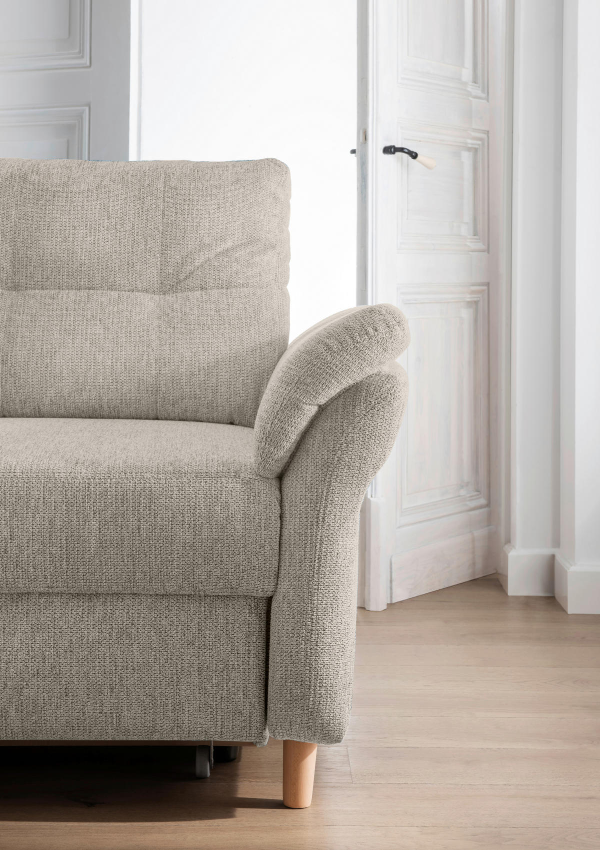 ECKSOFA in Chenille Beige  - Beige/Naturfarben, Modern, Holz/Textil (206/264cm) - Livetastic