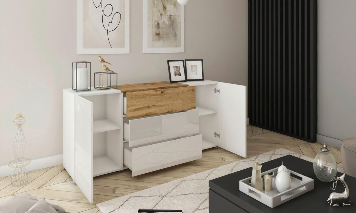 SIDEBOARD Berlin  in 150/68/38,5 cm  - Eiche Wotan/Weiß, Design, Holzwerkstoff/Kunststoff (150/68/38,5cm) - MID.YOU