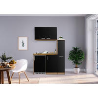 MINIKÜCHE 130 cm   in Schwarz, Eichefarben  - Edelstahlfarben/Eichefarben, Modern, Holzwerkstoff/Metall (130cm) - Respekta