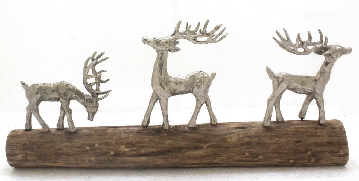Ren Decorativ - argintiu/culoare natur, Lifestyle, lemn/metal (56,5/9/25cm) - X-Mas