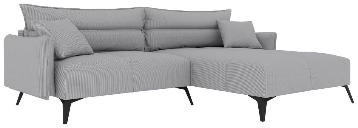 ECKSOFA in Cord Hellgrau  253/180 cm  - Hellgrau/Schwarz, KONVENTIONELL, Textil/Metall (253/180cm) - Carryhome