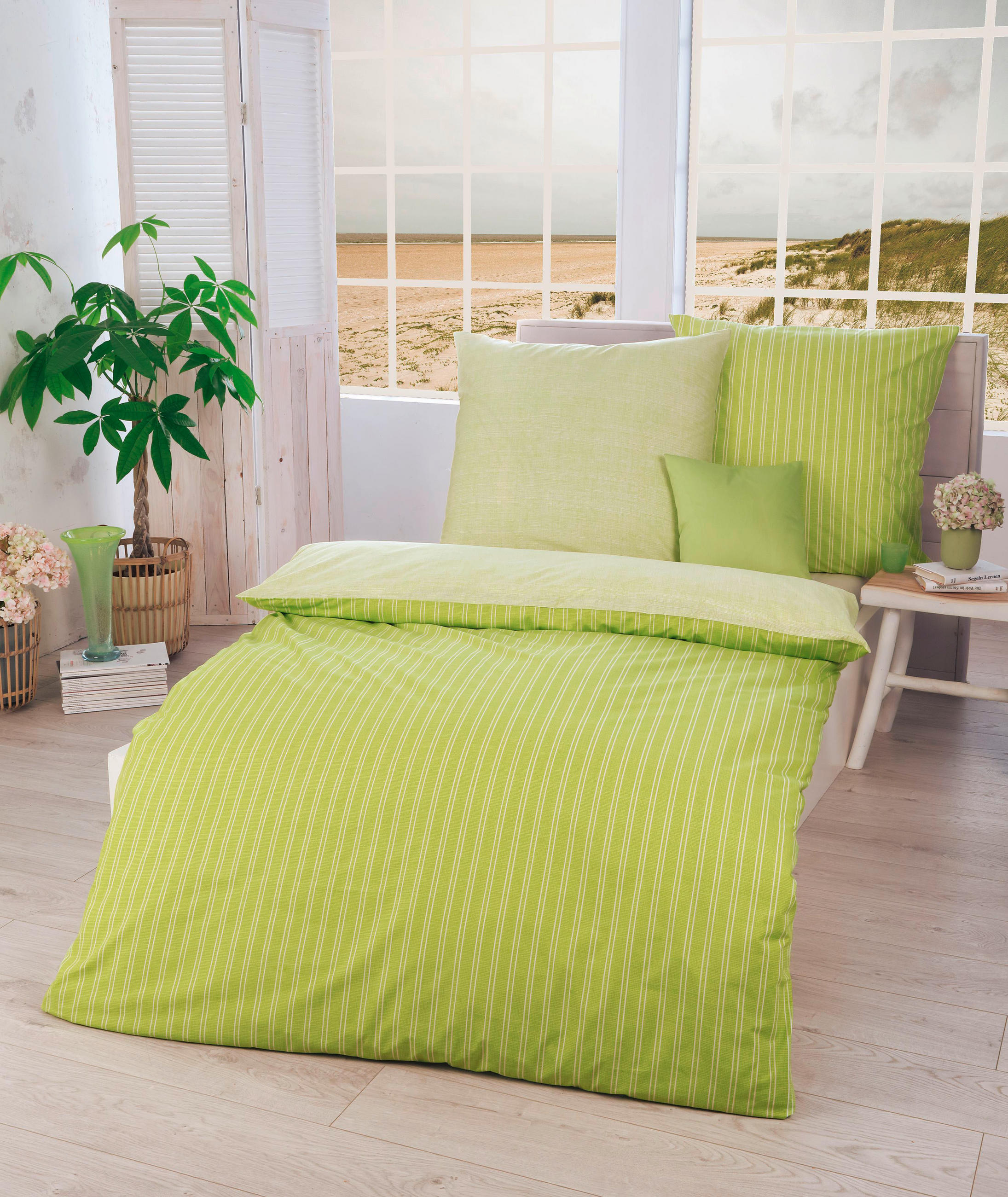 BETTWÄSCHE Makosatin 140/200 cm  - Grün, KONVENTIONELL, Textil (140/200cm) - Kaeppel