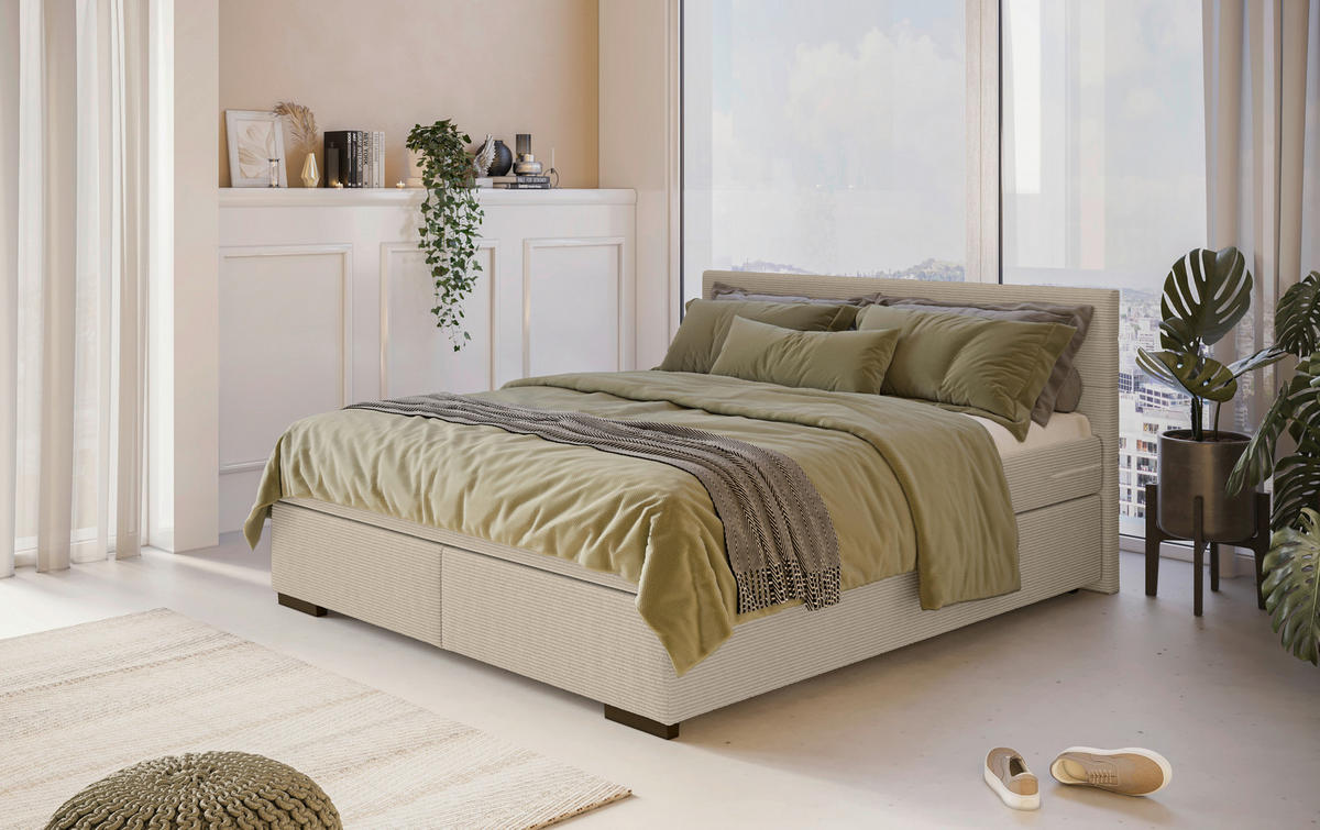 POSTELJA BOXSPRING   x  , les, umetna masa, tekstil bež  - črna/bež, Basics, umetna masa/tekstil (180/200cm) - Carryhome