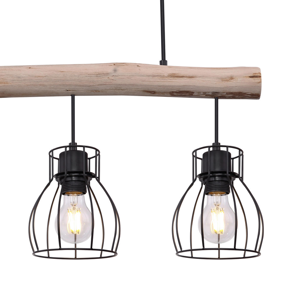 HÄNGELEUCHTE 60/13,6/140 cm    - Schwarz/Naturfarben, Natur, Holz/Metall (60/13,6/140cm) - Globo